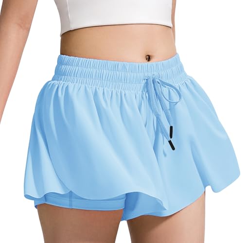 Image of BOOPH Girls Flowy Shorts Kids Athletic Butterfly Shorts with Pockets 2-in-1 | Running Tennis Sports Shorts for Girls 5-14 Years