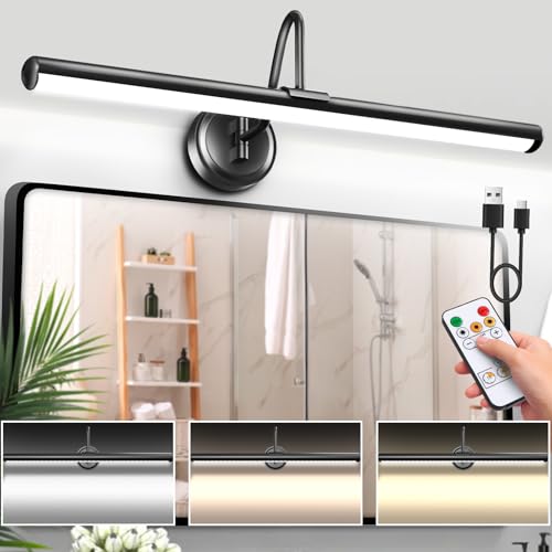Battery Operated Vanity Lights, Magnetic Mount Makeup Mirror Light Bar with Remote, Dimmable 3 Color Temp Timer, 22.8 Inch for Bathroom Bedroom Dressing Table