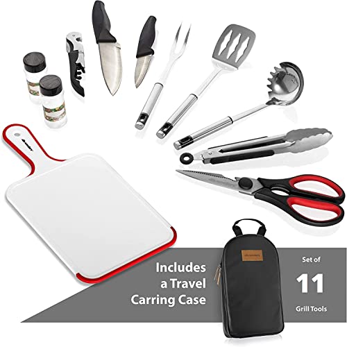 11 Piece Camp Kitchen Cooking Utensil Set Travel Organizer Grill Accessories Compact Gear For Backpacking Bbq Camping Hiking And Travel Black #TOP7