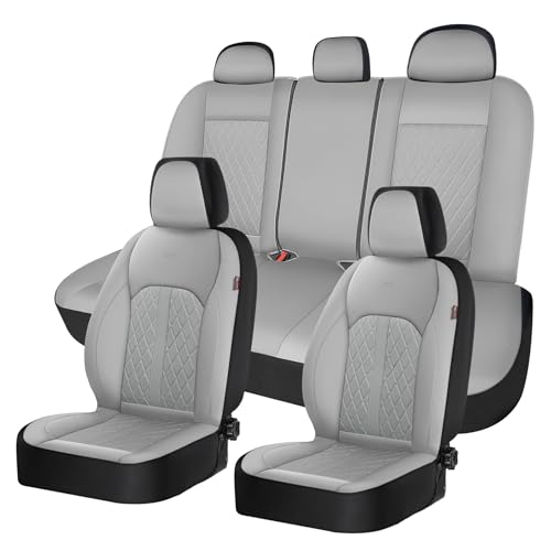 Image of Coverado Universal Leather Seat Covers Full Set for 5 Seats - Waterproof, Durable All-Weather Protector for SUV, Pickup Truck, Sedan, Gray