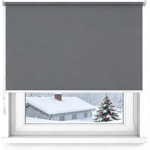 Estor Opaco sin Taladrar 69 x 85 cm Estores Enrollables Blackout Termicos, con Cadena, Protección Privacidad Cortinas Dormitorio Opacas para Sala de Estar Cocina, Gris Oscuro