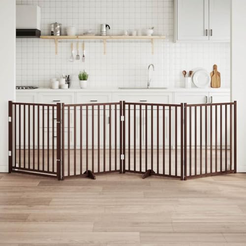 Vetnasa Puerta de Perros Plegable 4 Paneles Madera Abeto marrón 320 cm Producto para Mascotas y Animales, Productos para Mascotas, Productos para Perros, Casetas y cercados para Perros Marrón 7,15 KG