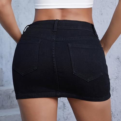Mini Jean Skirts for Women Denim Cargo Skirt Mid Rise Stretch Slim Fit Y2k Distressed Short Skirt with Mulity Pockets4