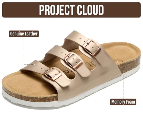 Image of Project Cloud 100% Genuine Leather Summer Sandals for Women 2026 - Memory Foam & Cork Footbed Beach Vacation Essentials Womens Sandals Comfortable Lightweight Slides for Women Footwear (Capri)