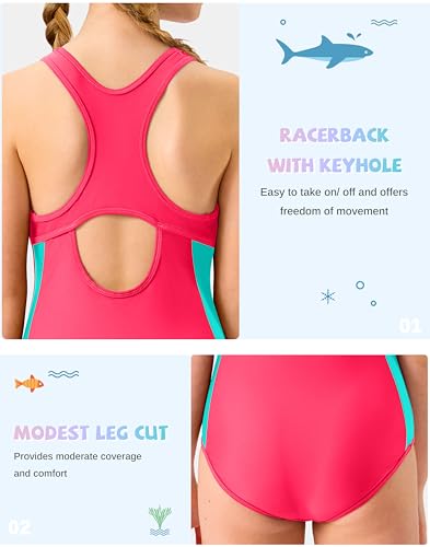 Image of G Gradual Girl's One Piece Swimsuits Racerback Kids Bathing Suit | for Girls 7-16Y, Fully lined for no see-through, Wider straps, UPF 50+, Modest coverage, Swimwear for Swim Team, Beach, Pool