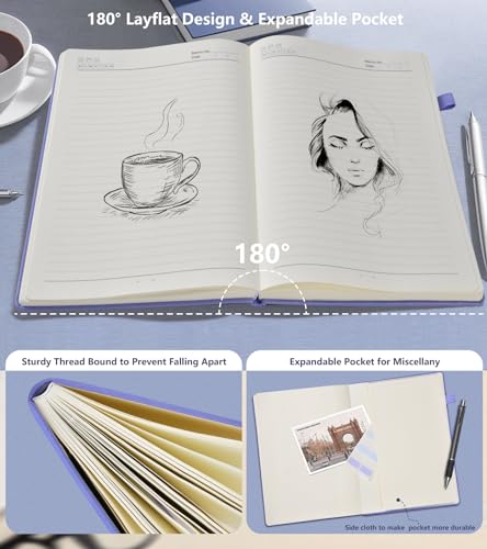 Lined Journal Notebook with 365 Pages, Hardcover Leather Journal for Women Men, B5 Large College Rul