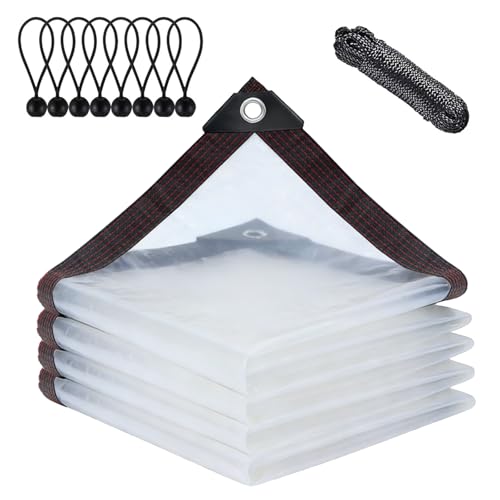 BCBIG Lona Impermeable Transparente con Ojales, Cubierta para Muebles de jardín, para Uso en Exteriores, Resistente a la Lluvia, Aislamiento de Plantas, Muebles, Resistente al Polvo, 3 x 5 m