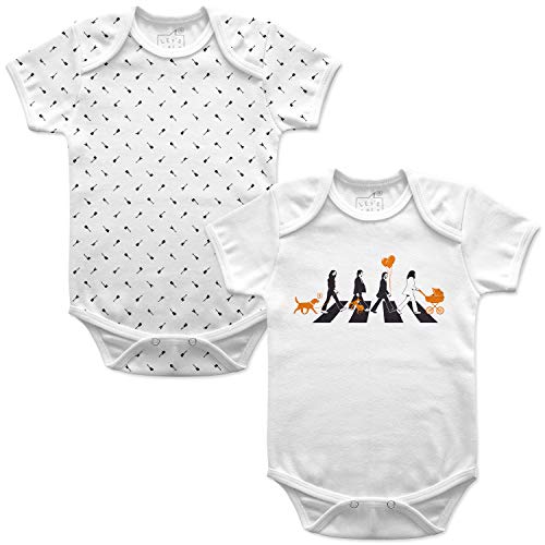 Kit 2 Body - Beatles Abbey Road Babás + Estampinha Guitarras - Let’s Rock Baby - Branco, P