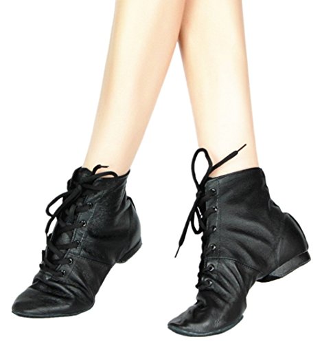Cheapdancing Women’s Leather Practice Dancing Shoes Jazz Boots Soft-Soled High Boots, Black #TOP2