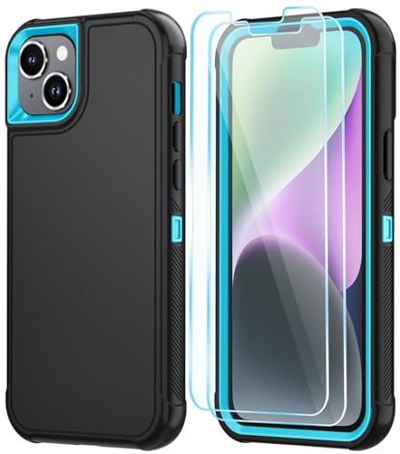 Image of SunStory Compatible with iPhone 14 Plus Case with HD Screen Protector, 3-Layer Heavy Duty Full-Body Cover,3 in 1 Hybrid Protective Case for iPhone 14 Plus 6.7 inch, BlackSkyBlue
