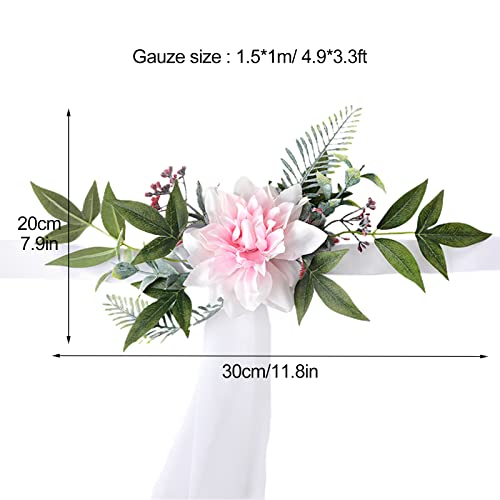 Mokylor Set of 6 Wedding Aisle Decorations for Wedding Ceremony Pew Flowers for Church Chair Decorations Party Decor with Artificial Flowers Eucalyptus and 1.5 m Ribbons White - Image 2