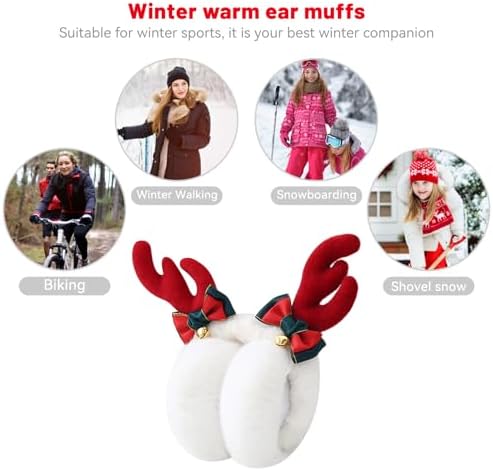Xiuyer Winter Ear Warmer Outdoor Warm Earmuffs Faux Furry Winter Ear Muffs Warm Ear Covers Fur Adjustable Winter Cute Elk Antlers Earmuffs Fluffy Christmas Ear Warmer Ski Earmuffs for Women Girls
