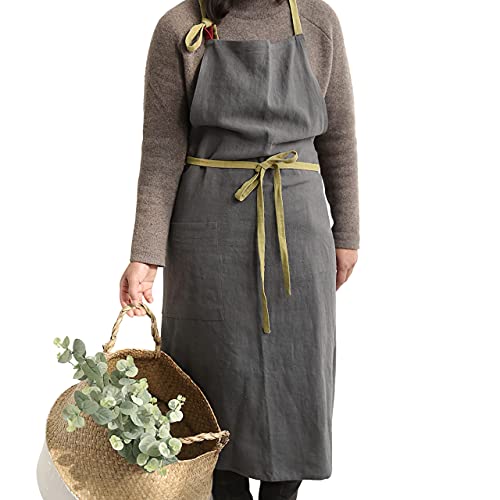 Hanee Kitchen Apron For Women, Men (Dark Gray) Linen Cooking Aprons With Pocket #TOP7
