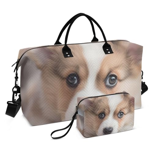 Large Travel Duffel Bag, Beautiful Dog Puppy Sports Tote Gym Bag, Shoulder Weekender Overnight Bag for Women Men, Carry On Luggage with Toiletry Bag
