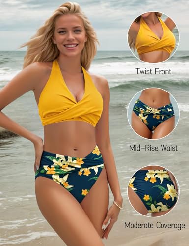 Image of Sopliagon Women's Bikini Sets Twist Front Two Piece Swimsuit Halter Bathing Suit