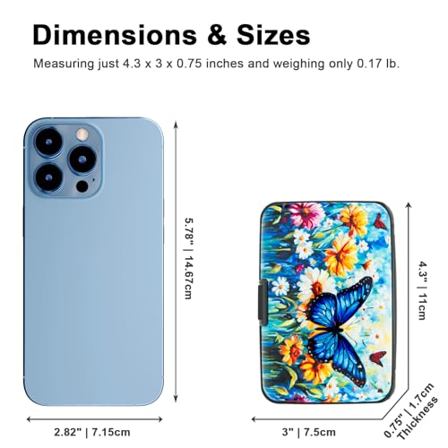 Image of Credit Card Holder Small RFID Blocking Wallet Business Metal Slim Mini Aluminum Hard Case for Women Men, Blue Butterfly Daisies, small