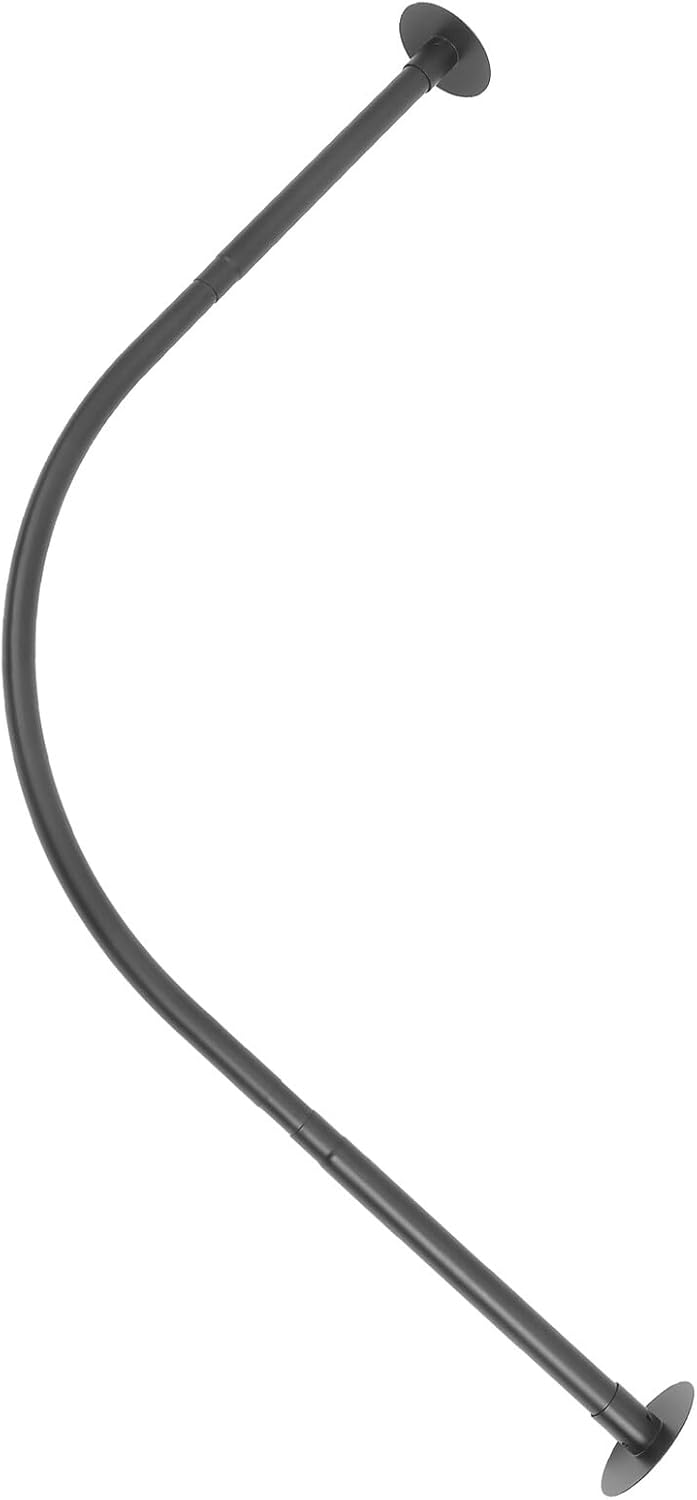 Curved Telescoping Shower Curtain Rod Black No-drill Tension Rod Adjustable Heavy Duty for Bathroom and Bathtub Use