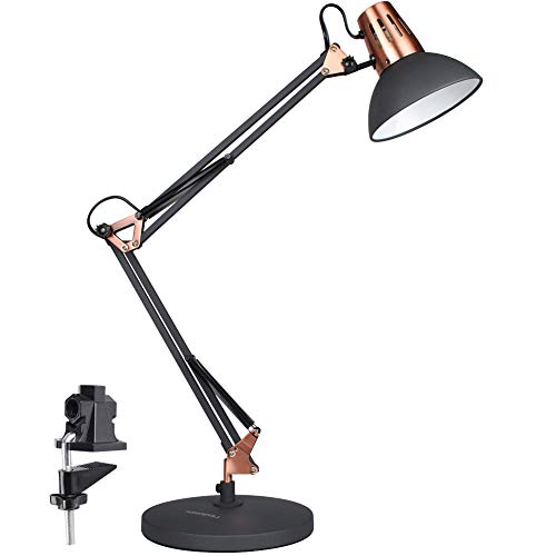 LEPOWER Metal Desk Lamps, Adjustable Goose Neck Architect Table Lamp/Swing Arm Desk Lamps with Clamp, Eye-Caring Study Lamps for Bedroom and Office (Black)