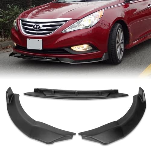 3 Pieces Front Bumper Lip Spoiler Splitter Side Body Kit Trim Protection Compatible with 2011-2014 Hyundai Sonata, 2012 2013 (Painted Black)