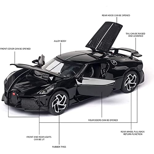 Image of DEUSON ECOM Alloy 1:32 Bugatti La Voiture Noire Metal Die Cast Car Pull Back Diecast Metal Pullback Toy car with Openable Doors & Light, Music Boys Gifts Toys for Kids