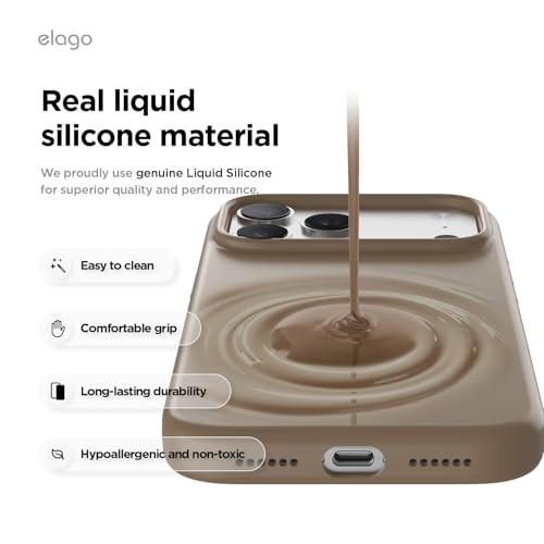 Image of elago for iPhone 17 Pro Max Case, Premium Magnetic Silicone Case, Compatible with MagSafe, Liquid Silicone Material, Protective Cover, Shockproof, Slim Phone, 6.9 inch (Brown)