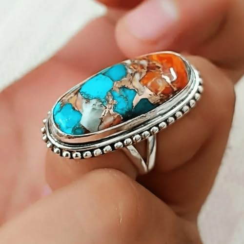 Boho Turquoise Rings for Women Western Turquoise Rings Silver Knuckle Statement Ring Stackable Wedding Ring Turquoises Jewelry Dresses Accessories4