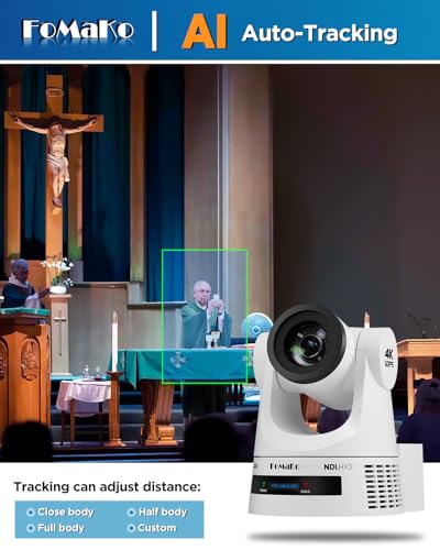 Image of FoMaKo K600NW 4K 60fps NDI PTZ Camera, NDI|HX3 4K 60fps Output,20X Optical Zoom,Gen 3 AI Auto-Tracking, 3G-SDI HDMI NDI USB PoE, for Church Worship & Live Streaming, White
