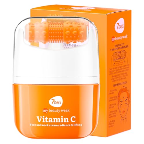 7Days Crema Viso alla Vitamina C per Skincare Coreana con Acido Ialuronico e Complesso di Oli ad Effetto Idratante e Antirughe per Uomo e Donna con Rullo Massaggio Collo e Decollete 3D 40 ml
