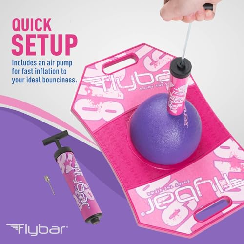Flybar Pogo Ball for Kids, Jump Trick Bounce Board with Pump and Strong Grip Deck (Pink Berry 2) (FBPTBX-PB)