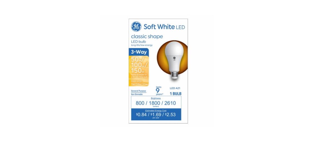 Basic LED 150/100/50 Watt Replacement, Soft White, A21 3-Way Bulbs (1 Pack)