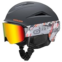 Odoland Volgelaats Skihelm met Vizier, Sporthelm voor Mannen en Vrouwen, Snowboard Helm met Masker UV 400 Bescherming en Winddicht, Helm voor Wintersporten, Wit, M