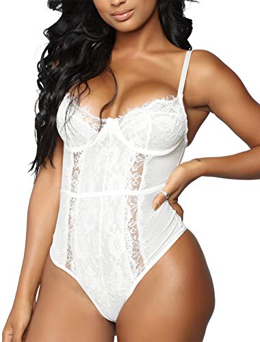 WADAYUYU Women Sexy Lace Teddy Lingerie Adjustable Straps Bodysuit One Piece Babydoll Bridal Lingerie White M WADAYUYU Women Sexy Lace Teddy Lingerie Adjustable Straps Bodysuit One Piece Babydoll Bridal Lingerie White M