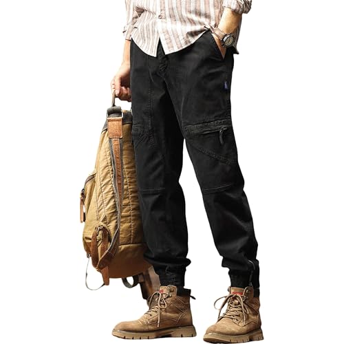 Men's Drawstring Cargo Pants Japanese High Street Pants Functional Jogger Pants Mens Tactical Multi Pocket Pants