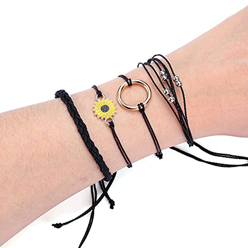 Top Plaza 4 Pcs Summer Surfer Wave Anklet Bracelets for Women Adjustable Strand Braided String Rope Bracelets Sunflower Friendship Bracelets Ocean Beach Jewelry for Women Teen Girls - Image 5