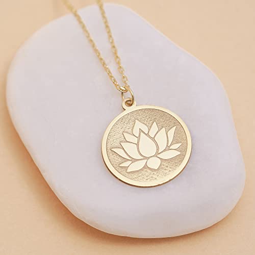 Lotus Flower Necklace Sterling Silver Lotus Coin Jewelry Lotus Balance Charms 14K Solid Gold Lotus Necklace Engraved Lotus Flower Pendants, Christmas Gifts For Women #TOP5