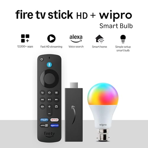 Image of Amazon Fire TV Stick HD and Wipro Simple Setup 9W LED Smart Bulb Combo