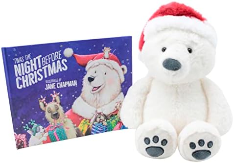 Dan Dee ‘TWAS The Night Before Christmas | Illustrated Hardcover Book & Holiday Bear | Officially Licensed, Collectible Bedtime Story & Plush Toy Gift Set, Blue & White
