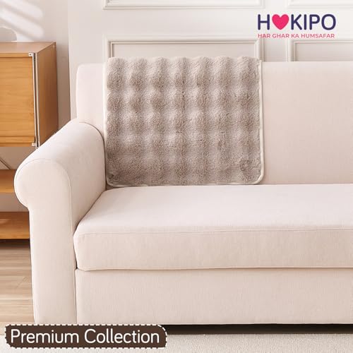 Image of HOKIPO 'FurHug' Luxury Faux Rabbit Fur Sofa Backrest Cover with Anti-Slip Backing, Latte Brown (AR-6289-LCF*1S)