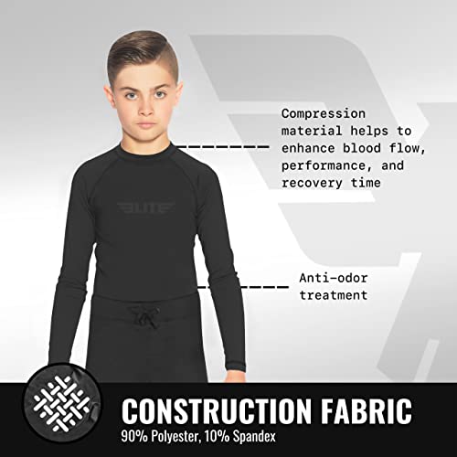 Elite Sports Rash Guards For Boys And Girls, Full Sleeve Compression Bjj Kids And Youth Rash Guard (Black, Xx-Large) #TOP1