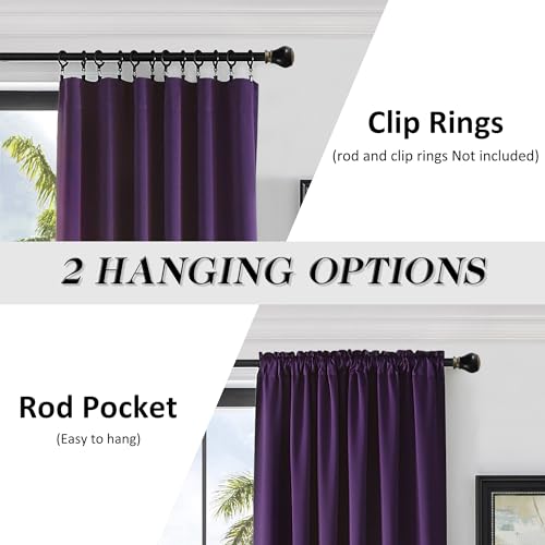 Image of DONREN Royal Purple Blackout Curtains for Bedroom - Thermal Insulated Rod Pocket Curtains for Living Room (52 x 90 Inch Length,1 Pair)