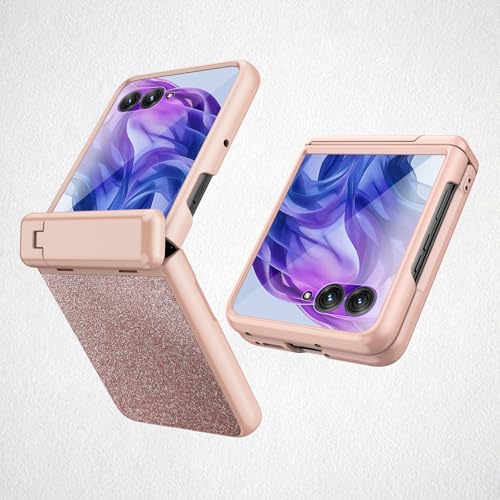 Coque Motorola Razr 60 or rose en cuir pailleté avec support et écran