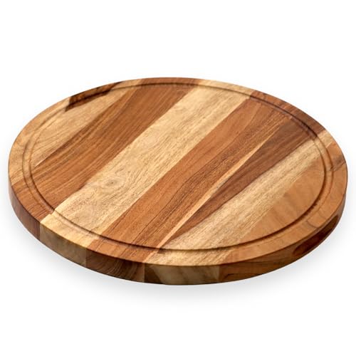 Vesta Homes Planche à découper ronde en bois d'acacia naturel, 38 x 38 x 2,5 cm, fabriquée à la main en Inde