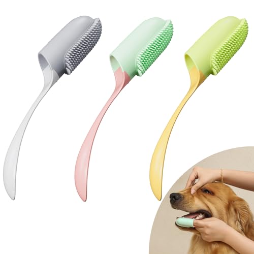 MMSGA Spazzolino da Denti per Cani Setole di Silicone，3 Pezzi，Dito di Cane in Silicone per Spazzolino da Denti per Medio a Grande Cani，Con Maniglia