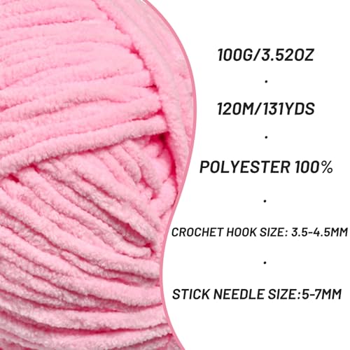 Image of 3 Packs Plush Chenille Chunky Crochet Yarn - Baby Yarn for Crocheting Soft - Velvet Yarns Knitting for Blankets Crafts - Fluffy Amigurumi Yarns 300g / 393yd (3 Dark Pink)