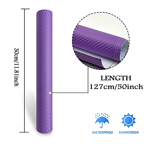 Silence Shopping Carbon Fiber Vinyl Wrap For Cars Diy Wrap Sheet Roll Film Sticker Decal Adhesive Cars Auto 3D Carbon Fiber Vinyl Wrap Sheet Decoration (Purple, 4Ft X 1Ft) #TOP4