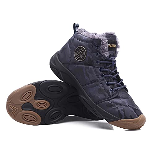 Mens Snow Boots Men's Hiking Boots Winter Fully Fur Lined Trekking Backpacking Water Resistant Shoes Anti-Slip Mid Top Lightweight Outdoor Hiker Work Shoes Ankle Booties Blue37