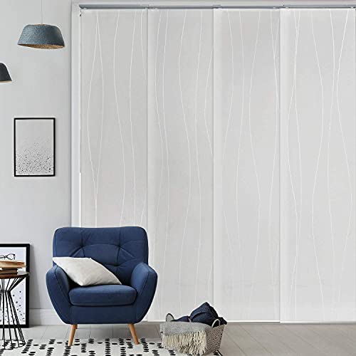 Godear Design Deluxe Adjustable Sliding Window Panel Blind 45.8"- 86" W X 96" H, Extendable 4-Rail Track Vertical Blind, Sliding Hanging Room Divider, White Trimmable Fabric, Semi-Privacy, Catch Me #TOP1