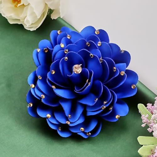Image of Elegant Large Rose Flower Brooches Lapel Pins Handmade Dainty Satin Fabric Pearl Brooches Big Camellia Flower Brooch Pin for Women Wedding Part Dance Dress Suit Clothes Accessories Prom Jewelry