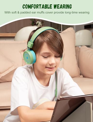 Image of New Bee Kids Headphones for School with Microphone KH20 HD Stereo Safe Volume Limited 85dB /94dB Foldable Lightweight On-Ear Headphone for boy Mac /Android /Kindle /Tablet /Pad