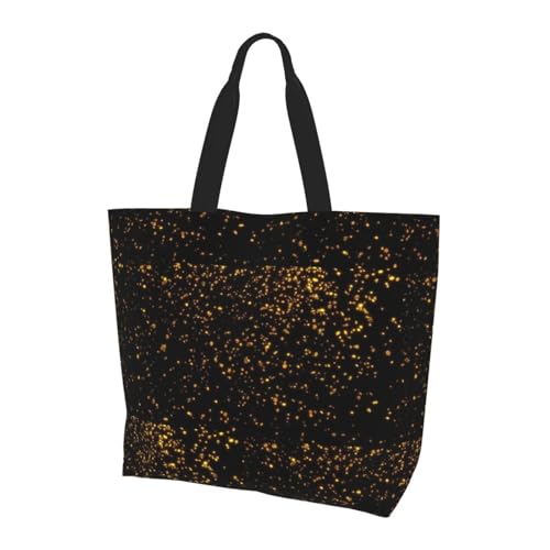 TTIGLHOH Bolso de mano para mujer, estampado de papel pintado negro y dorado, bolsa de hombro reutilizable, bolsos grandes para el trabajo, la escuela, las compras y las actividades al aire libre